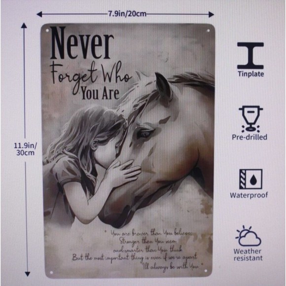 "Never Forget Who You Are" 7.75" X 11.5" Tin Sign Horse Theme Home Decor Gift - Picture 2 of 7